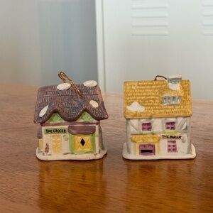 2/3 Vintage c1991 Dickens Village Bell and Light Ornament Baker and Grocer